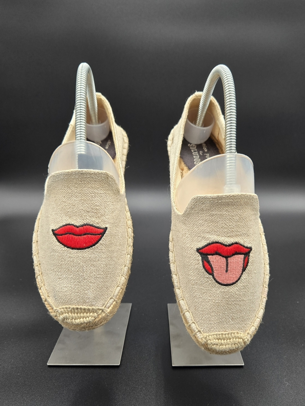 Soludos x Jason Polan Lips & Tongue Embroidered Smoking Slipper Espadrille Sz 7 - Picture 6 of 7